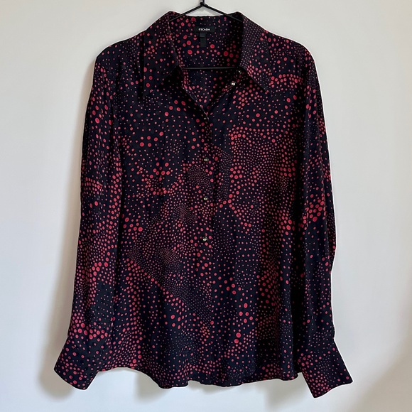 Escada Silk Black Red Patterned Button Down Shirt - Picture 1 of 7